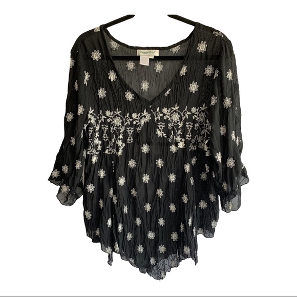 Coldwater Creek Tops - Coldwater Creek Sheer Embroidered Top Sz L